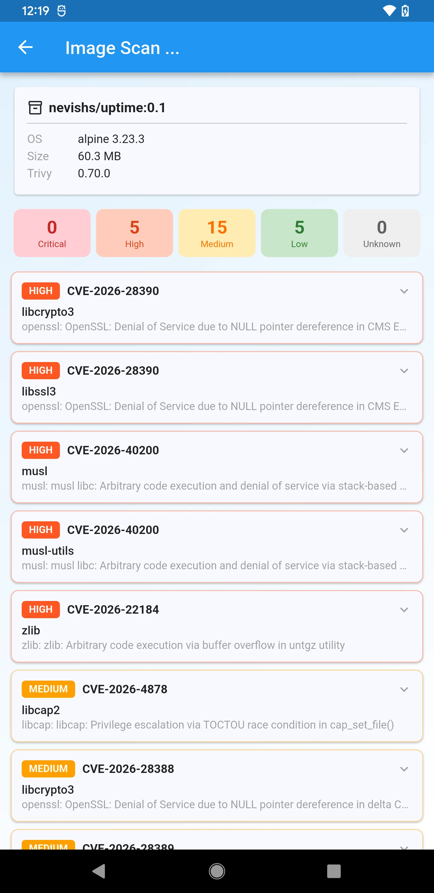 Containers screen